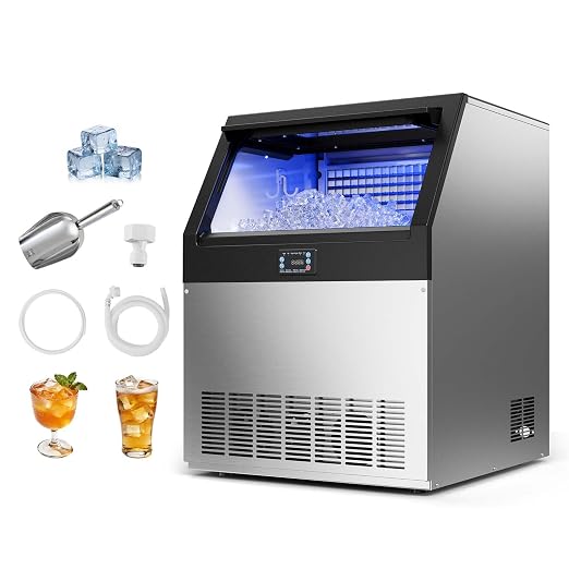 VEVOR Commercial Ice Maker Machine, 360 lbs/24h with 85 lbs Storage Capacity, Built-in/Freestanding/Under Counter, Stainless Steel Ice Maker with LED Display & Self-Cleaning, for Home Bar Restaurant