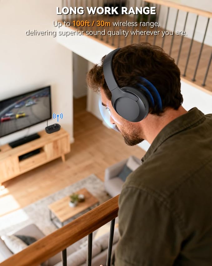 ANSTEN Wireless Headphones for TV Watching with Digital Optical RCA AUX 3.5 MM Transmitter Charging Dock, Over Ear Headset for Seniors, Bluetooth Headphones No Delay, 30 Hrs Playtime, Plug and Play