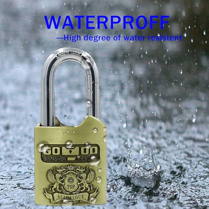 Alarm Padlock - Anti-Theft Heavy Duty Security Alarm Lock - 120db Alarm Sound & 4 Keys-Weatherproof Padlock for Storage Shed, Garage, Locker, Sliding Doors, Cabinets and More - Bronze (10 mm)