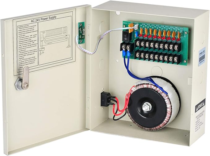 EVERSECU 9 Channel AC 24V 5 Amp Reset Fuse CCTV DC Distributed Power Box with AC Plug and Lock for Security Cameras, DVRs, CCTV Power Supply
