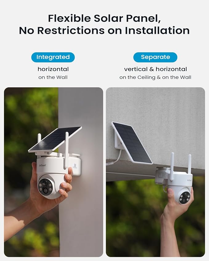 ieGeek 2 Pack S5 Solar Security Cameras Wireless Outdoor – 2K 3MP WiFi Camera with Removable Solar Panel, 360° Pan Tilt, Color Night Vision, AI Detection, 2-Way Audio, IP66 for Home Security
