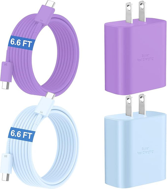 45W Super Fast Charger USB C Android Phone Type C Charger Fast Charging Block with 6.6FT Cord for Samsung Galaxy S26/S26 Ultra/S26+/S25 Ultra/S25/S24 Ultra/S23 Ultra/S22/S21/S20/Note 10, Purple+Blue