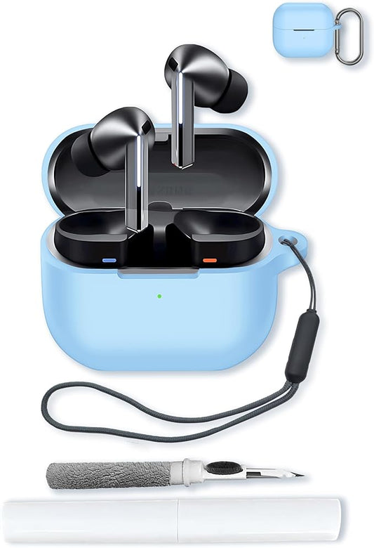 Compatible with Samsung Galaxy Buds3/3 Pro AI True Wireless Bluetooth Earbuds Soft Silicone Case Cover with Keychain,Cleaning Kit and Lanyard,Shockproof Cover for Galaxy Buds3/3 Pro 2024-Skyblue
