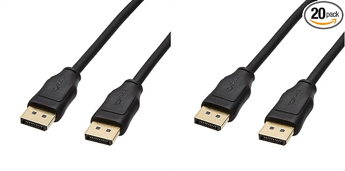 Amazon Basics 20-Pack DisplayPort 1.2 Cable, 4K@60Hz, 2K@165Hz, 21.6Gbps High-Speed, Gold-Plated Plugs, 6 Foot, Black