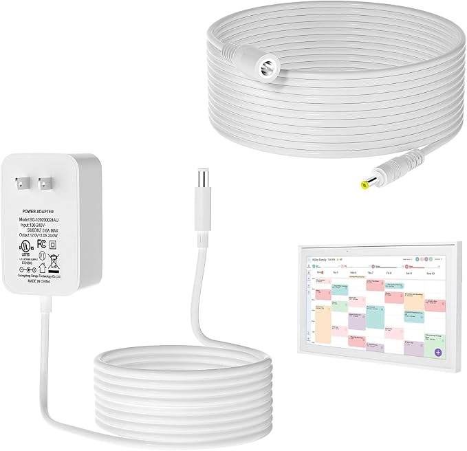 12V Power Cord Kit for Skylight Calendar Compatible with Skylight Calendar 15 Inch Power Adapter Charger
