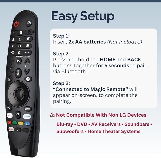 AKB75855501 LG Magic Remote Control Replacement - Easy Setup, Voice Control, Shortcut Keys - Works with LG OLED, NanoCell, UHD, ThinQ & WebOS TVs (MR20GA MR21GA MR22GN MR23GN MR24GN)