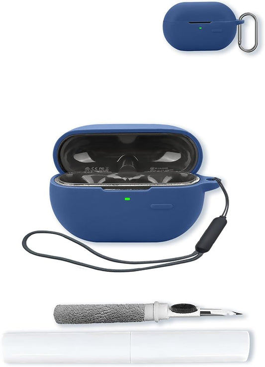 Case for SoundPeats PearlClip/PearlClip Pro True Wireless Bluetooth Earphones,Soft Protective,BOVUGAC Silicone Case Cover with Keychain & Cleaning Kit & Lanyard for PearlClip Earbuds-Blue