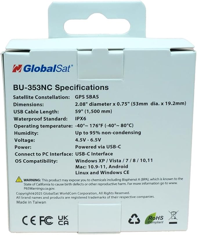 GlobalSat BU353-NC USB C, GPS Receiver, Made in Taiwan