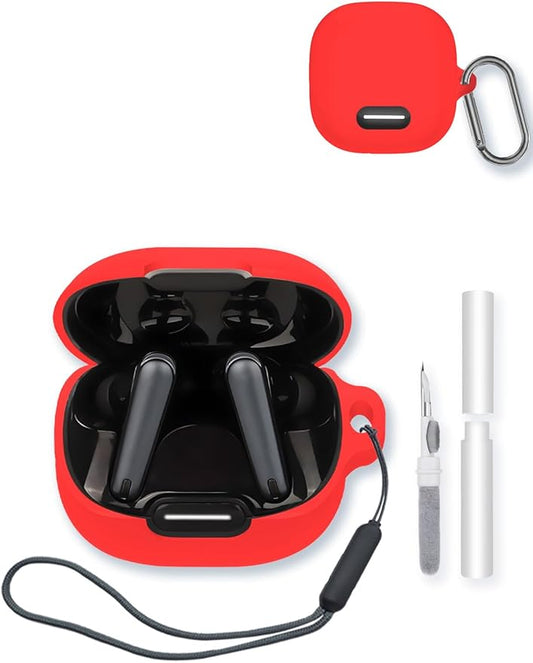 Case for Anker Soundcore Liberty 4 NC True Wireless Earbuds,Soft Protective,BOVUGAC Silicone Case Cover with Keychain & Cleaning Kit & Lanyard for Anker Soundcore liberty4 NC-Red