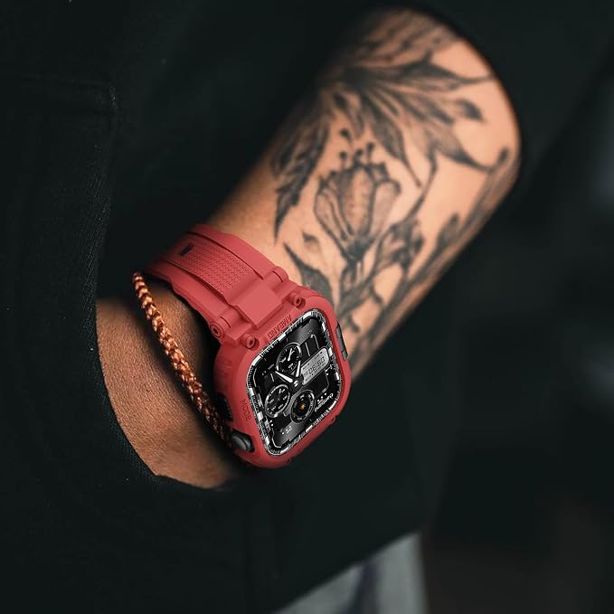 amBand Bands Case Compatible with Apple Watch Series 11/10 46mm for Men, M1 Sport Rugged Heavy Duty Cover Tactical Strap Military Grade Protective Bumper Protector for iWatch 46 mm - Mars Red