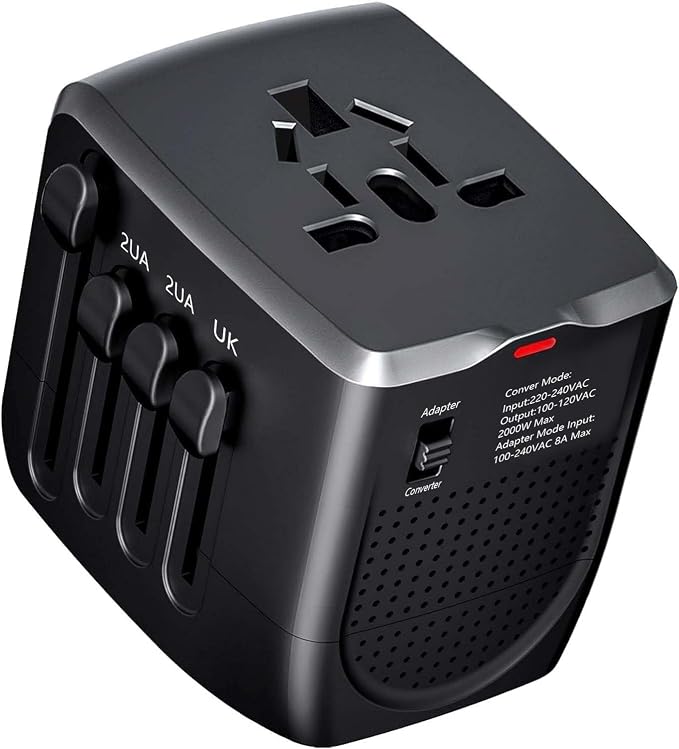 International Travel Adapter Voltage Converter to Step Down 230V to 120V for Hair straighteners, laptops, Cell Phones, Power converters from USA to UK, Europe, Australia Over 200