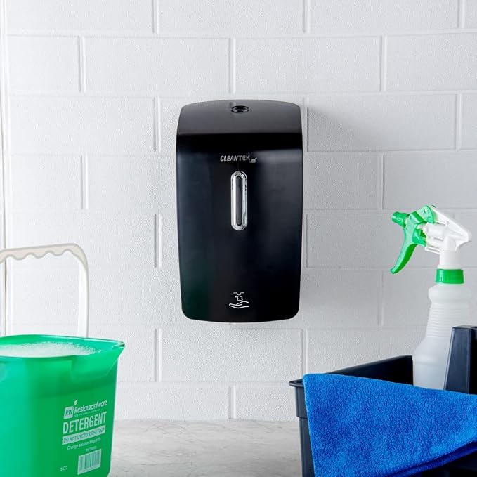 Restaurantware Clean Tek Professional 33.4 Ounce Automated Soap Dispenser 1 Touchless Wall-Mountable Soap Dispenser - With Security Key Black Plastic Soap Dispenser Transparent For Foam Soap