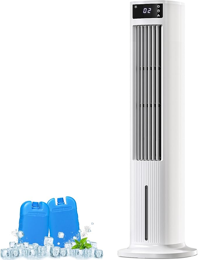 Antarctic Star 40" Evaporative Air Cooler, 24H Timer & Remote Control, Bladeless Tower Swamp Cooler, 80° Oscillation Cooling Fan with Removable Water Tank for Home Office