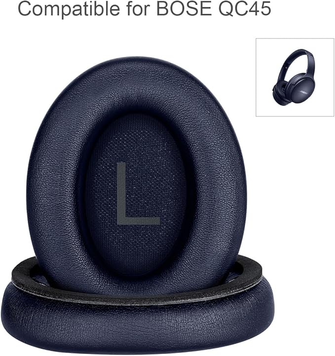 ELZO Replacement Ear Pads for Bose QuietComfort 45 (QC45)/QC SE Headphones, Premium Softer Leather, High-Density Noise Cancelling Foam, Added Thickness, Blue