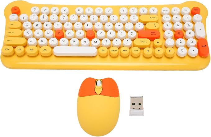 Keyboards and Mouse Combo, 98 Keys, Cute, USB Receiver, Silent Click, 2.4G Full Size, for Smart TVs (Yellow)