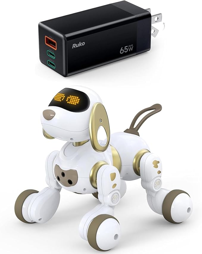 Ruko 18011 White Smart Robot Dog and PD65W USB C Charger