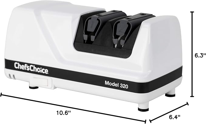 Chef'sChoice Professional Electric Knife Sharpeners FlexHone/Strop With 100-Percent Diamond Abrasives And Precision Angle Guides For 20-Degree Straight-Edge and Serrated Knives, 2-Stage, White