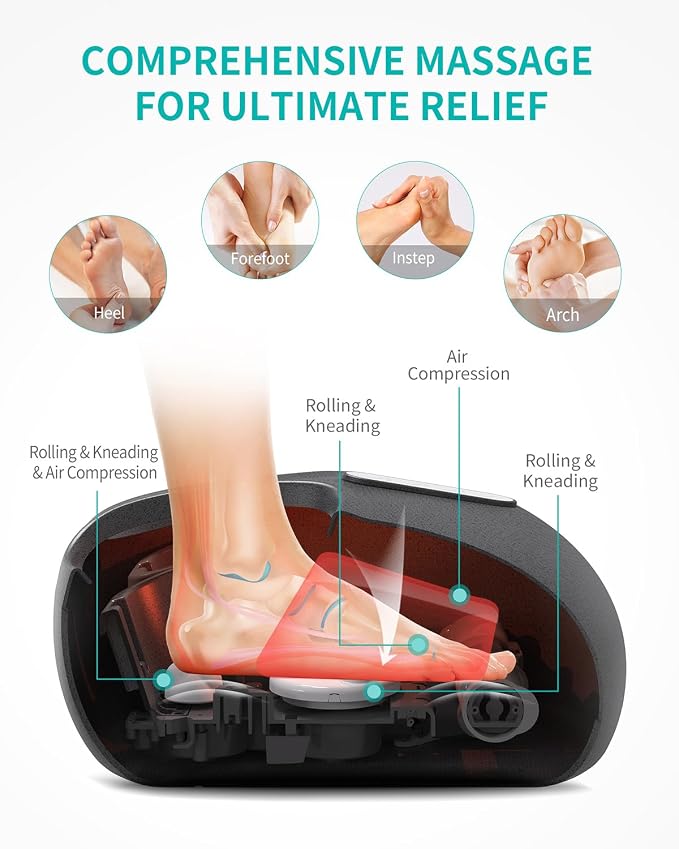 Nekteck Foot Massager Machine with Heat, Shiatsu Feet Massage for Plantar Fasciitis & Neuropathy, HSA Eligible Massage Tools, 360° Air Compression & Deep Kneading Therapy, Relaxing Gifts for Mom Dad