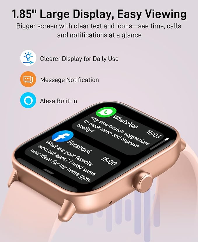 Smart Watches for Men (Android & iPhones), 1.85" HD Alexa Built-in Smart Wacth With Heart Rate Monitor, Sleep/Step Tracker, 120+ Sport Modes Fitness Tracker Watch for Women, IP68 Waterproof Watch