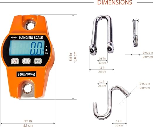 Digital Hanging Scale 660 LB 300 KG - Professional Heavy Duty Waterproof Fish Scale - Portable Durable Crane Scale for Luggage Weight Suitcase Hunting Farm Bike Bow Fish Weight Fishing Scale