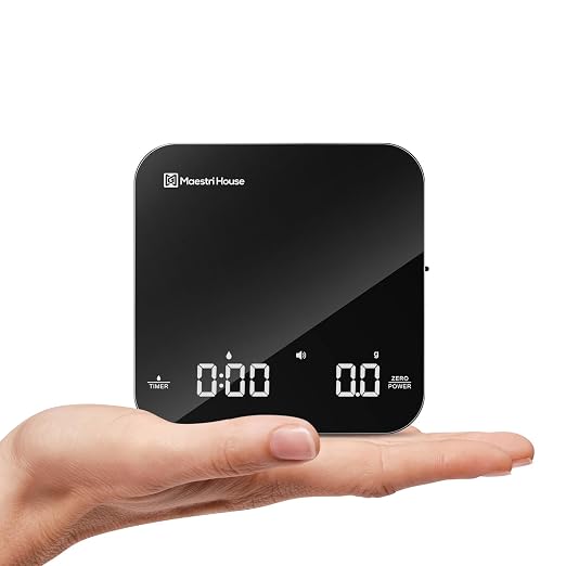 Maestri House S2 Espresso Coffee Scale with Timer, USB-C Rechargeable 2kg/0.1g Precision Shot Scale, Digital Scale for Espresso Brewing(Black & Gold)