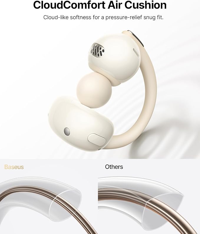Baseus Bowie MC2 Air Open Ear Clip-on Earbuds, CloudComfort Air Cushions for Workout Running, 11mm Drivers Super Bass 2.0, IP67 Waterproof, 40H Playtime, Flexible Secure Fit Earbuds