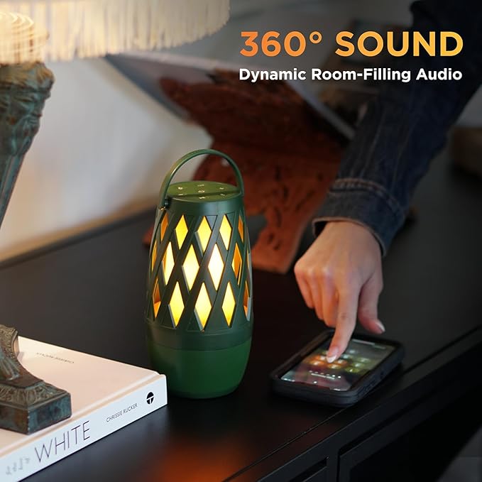 Limitless TikiTunes Pro Portable Bluetooth 10-Watt Speaker with 3-Mode LED Flame Light, Pair up to 100 Speakers, 4000 mAh Battery for iPhone/iPad/Android (Forest Green)