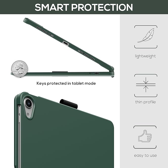 typecase Touch Keyboard Case with Trackpad for iPad Air 11-inch (M3 2025 / M2 2024):360°Rotatable - 11 Colors Backlight - Wireless Keyboard with Pencil Holder for iPad Air 5th & 4th Gen,Midnight Green