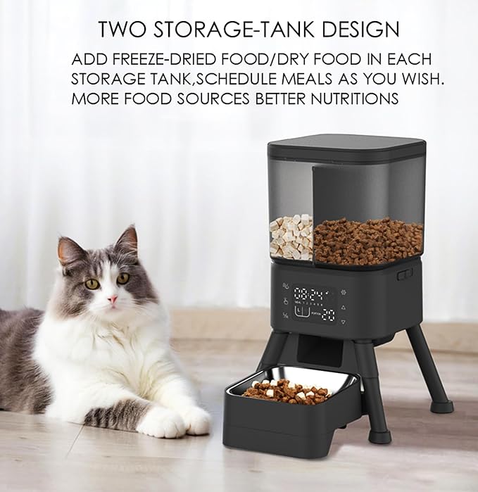 Automatic Pet Feeder, 4L Digital Smart Food Dispenser with LCD Display, Programmable Timer for Cats and Dogs, Stainless Steel Bowl, Tip-Over Resistant 4-Leg Design