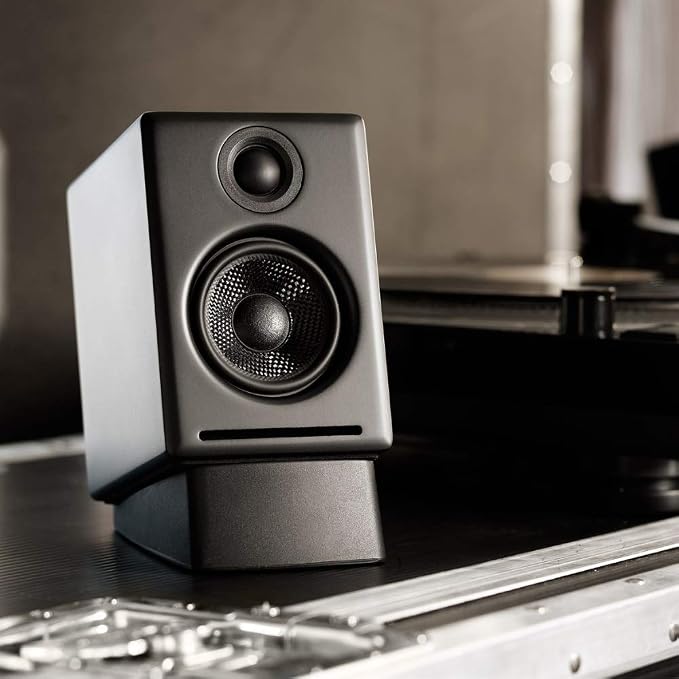 Audioengine DS1 Angled Desktop Speaker Stands – Isolation Speaker Stands for Computer Speakers and Bookshelf Speakers - Black