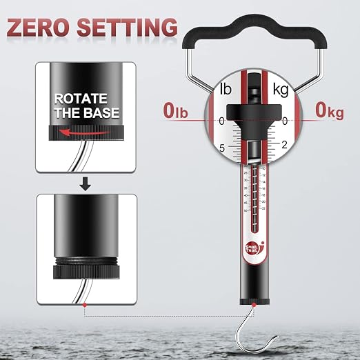 SNAIL TRAIL 20 LB / 50 LB Aluminum Tube Spring Fish Scale with Peak Weight Marker & Zero Reset, Mechanical Fishing Weighing Gauge with Hook, Non-Digital Hand Held Pull Weigher, Hanging Drag Scale