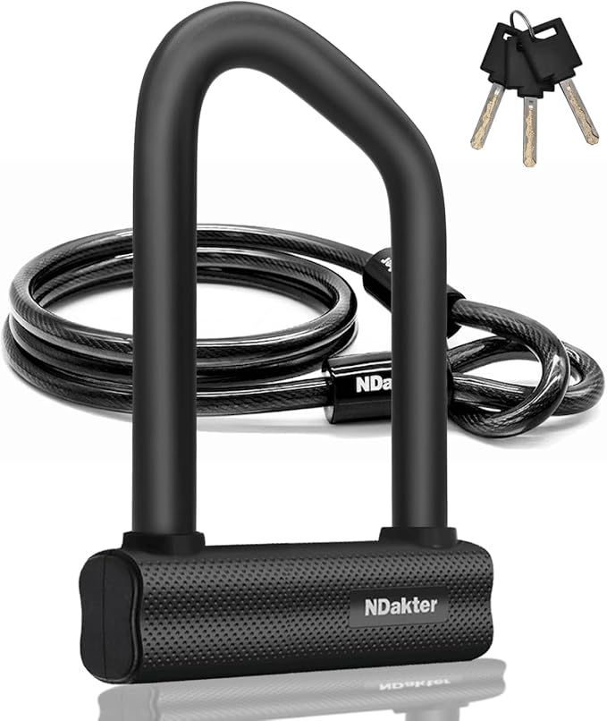 NDakter Bike Locks Heavy Duty Anti Theft, Bicycle U Lock for Ebike, 18mm Shackle, 6FT Steel Security Cable with 3 Keys for Electric Escooter, Mountain & Folding Bike, Tri-Bike Wheel Lock Sturdy