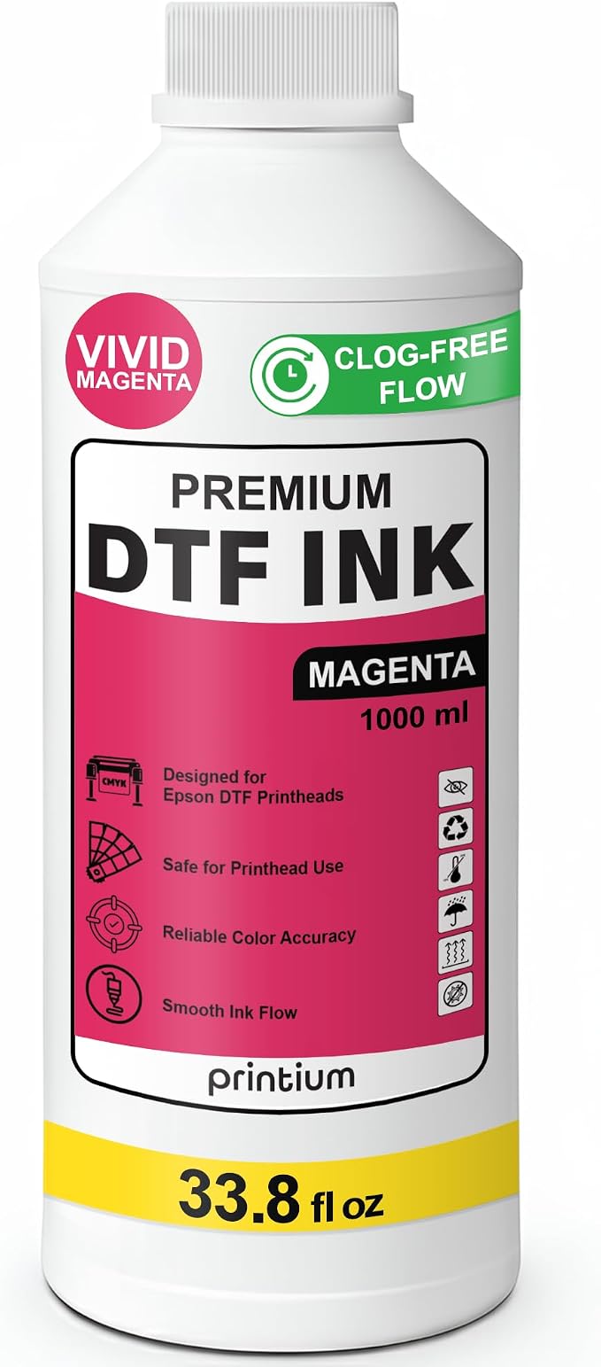 DTF Ink Magenta 33.8 fl oz (1000ml) | High Opacity Clog-Free Formula | Compatible with ET8550 L1800 XP600 I3200 4720 XP15000 & All Printheads | Reliable Color Accuracy & Smooth Flow