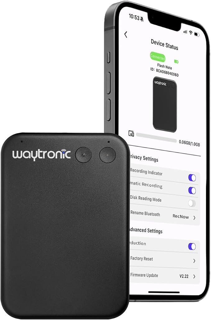 Waytronic AI Voice Recorder, APP Control, Transcribe&Summarize&Translate with AI, Support 108 Languages, Pocket AI Note Taker for Lectures, Meetings, Calls, Only Work with iPhone