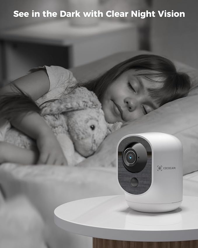 COCOCAM 2PCS Battery WiFi Indoor Security Camera Wireless, 5200mAh Battery, 2K Pan/Tilt Camera for Baby Monitor/Pet/Home Security, AI Recognition, PIR Human Detection, 2.4G WiFi