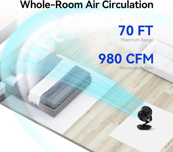 Fan for Bedroom with Remote,28dB Touch Control, Ultra Quiet Desk Fan, 9-Hour Timer, 70ft Powerful Airflow, 10-Inch High-Velocity Air Circulator Fan,8-Speed Oscillating Table Fan for Home, Dorm,Office