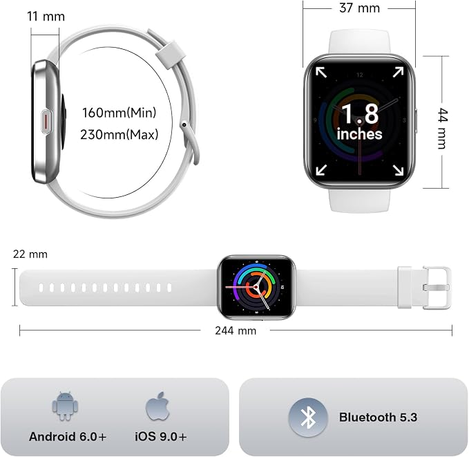 Hingso Smart Watch for Android Phones/iPhones, 1.85" HD Smart Watches for Women Men with Heart Rate/SpO2/Sleep Monitor, 3ATM Waterproof Fitness Tracker Watch with 120 Sport Modes, Health Tracker