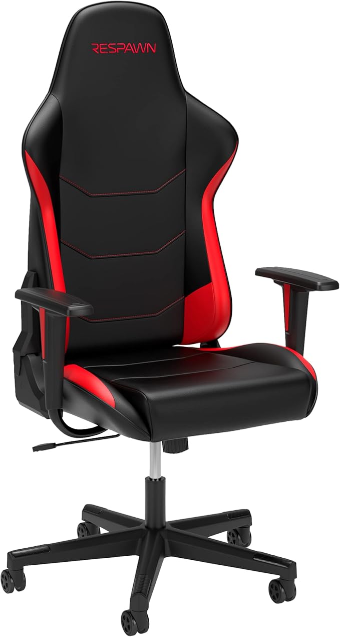 RESPAWN 110 Ergonomic Gaming Chair - Reclining Office Video Game Swivel Chair with Lumbar Support, Headrest, Heavy Duty, High Back, Racing Style Gaming Recliner Seat for Computer Gamer - Red