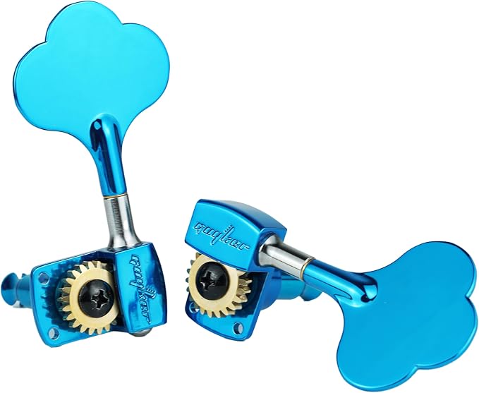 Guyker Bass Tuners (3R + 2L) - 1:22 Ratio Gear Open Frame Bass Drop Locking Machine Head Tuning Key Pegs Replacement for Electric Jazz Guitar Bass or Precision Instruments, BB100 Blue