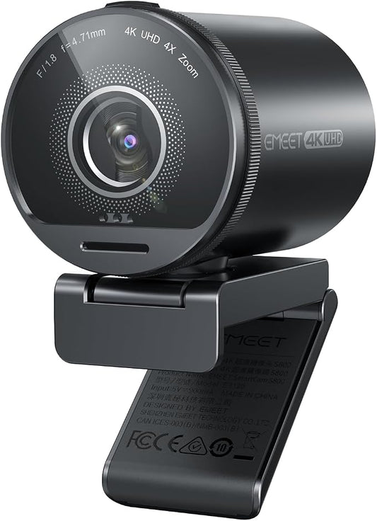 EMEET SmartCam S800 4K Webcam for Streaming, 1/2'' Sensor, Supports HDR, PDAF&TOF Dual-autofocus, 1080P@60fps, 2 Noise-Cancelling Mics, 40°-73° FOV, Perfect for Live Streaming & Online Meetings