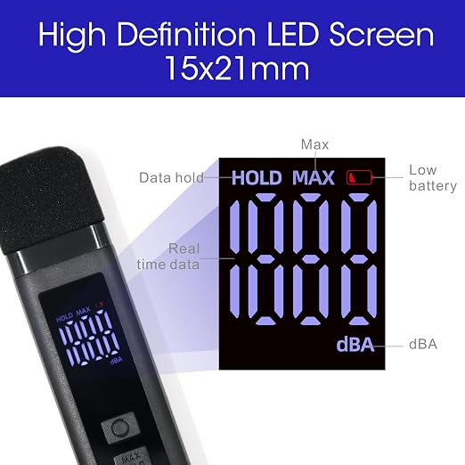 Digital Decibel Meter Sound Level Meter with LCD Display Decibel/MAX/Data Hold and Battery Indicator, 30~130dBA Pocket SPL Meter Sound Noise Monitor Rechargeable for Noisy Neighbors Factory Home