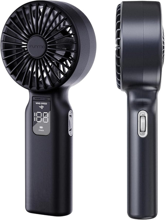 Funme Portable Handheld Fan, 100 Speed Scroll Wheel Control with Boost Mode, 23H Max Cooling, 4000mAh Rechargeable Personal Fan, LED Display, Quiet/Lightweight for Travel Concerts Makeup Office-Black