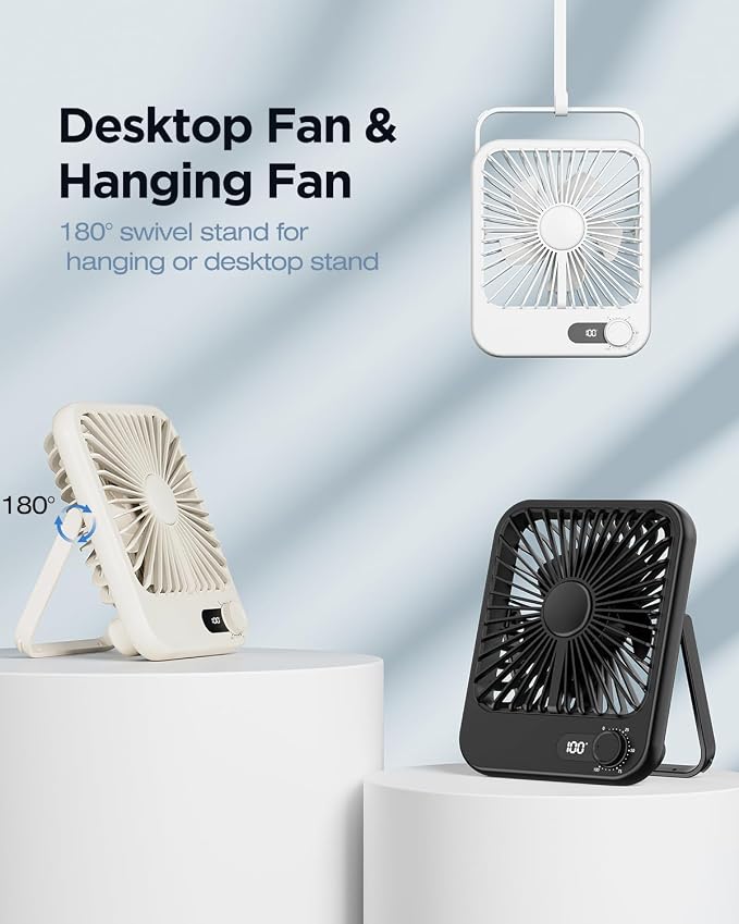 2 Pack Portable Travel Fan for Sleeping 5000mAh, 6.8" Small Desk Fan with 100 Speed,Digital Display, Rechargeable Battery Powered Fan for Cruise Office Bedroom Outdoor