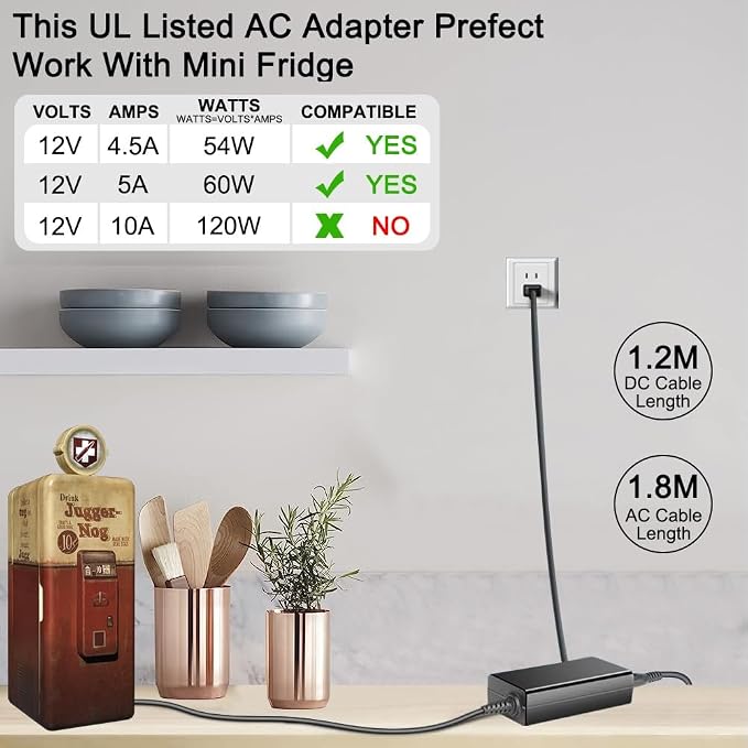 HKY 2-Prong 12V AC/DC Adapter Compatible with COD Call of Duty Black Ops 3 Jugger Nog Mini Fridge CallofDuty BlackOps III Juggernog Edition GF15232 idea Planet EF8228 12VDC 9V 12.0V Power Supply