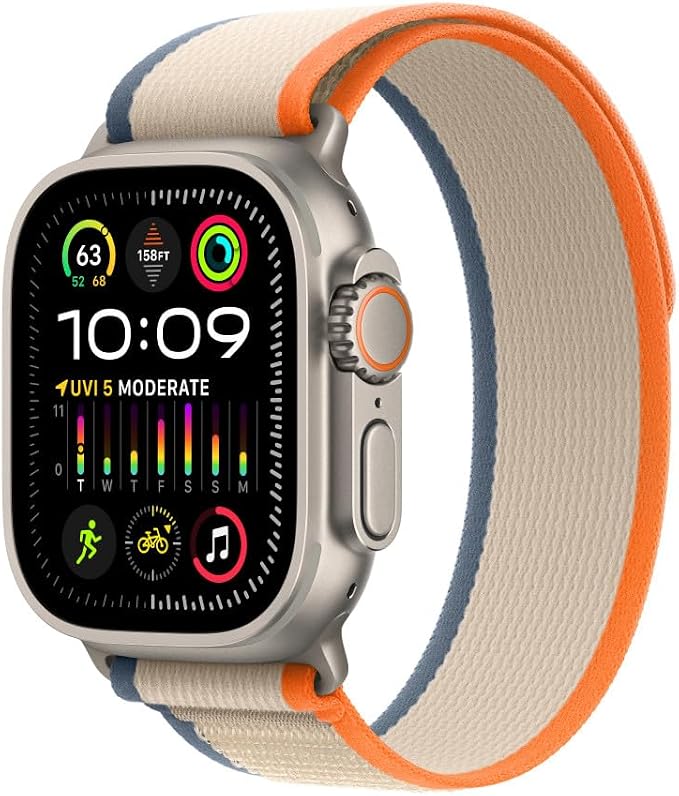 Apple Watch Band - Trail Loop (49mm) - Orange/Beige with Rugged Titanium Finish - S/M
