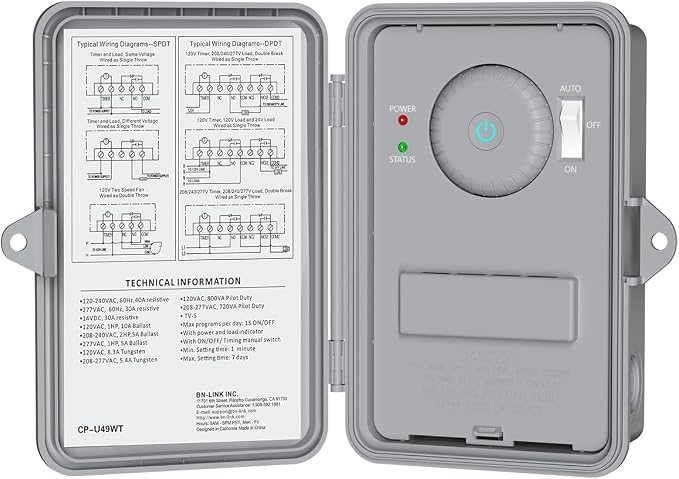 BN-LINK Pool Pump Timer, Heavy Duty Outdoor Smart Wi-Fi Timer Box, 2HP 40A Max, 120, 240, 277 VAC, for Pool Pump, Water Heater, Fans, SPA, Compatible with Smart Phone, Alexa, Google Assistant