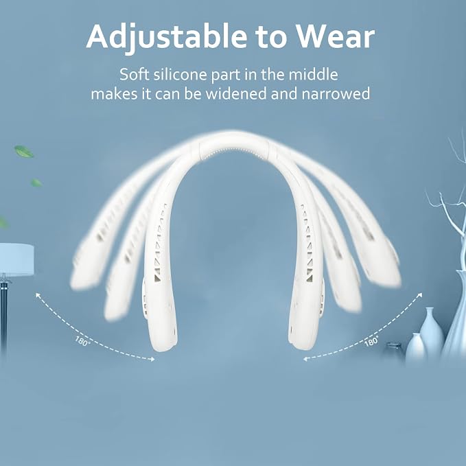 Misting Neck Fan Portable Rechargeable, Around the Neck Personal Fan for Women Men Face Blow Cold Air, Mini Bladeless Neck Cooling Fan Water Spray Travel Neck Cooler 3 Speeds - White