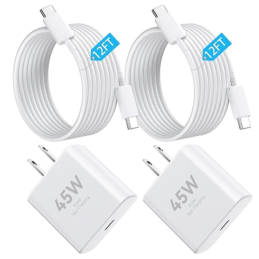 Phone 17 Charger Fast Charging, 45W Super Fast USB C Chargers Block with 12ft Type C Cord for Phone 17/17 Pro/17 Pro Max/Air/16 15 Pro Max Plus,iPad, Galaxy,White