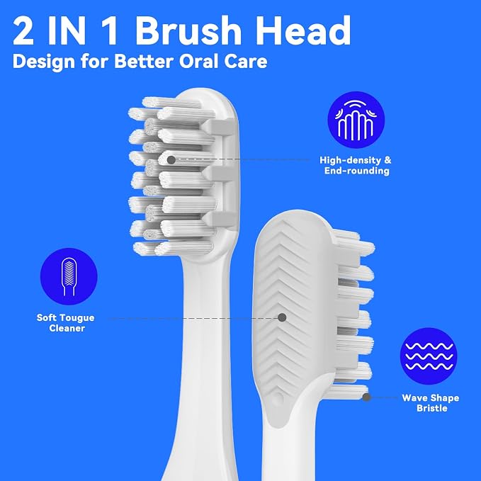 SEAGO Electric Toothbrush for Adults - 3 in 1 Holder with 8 pcs Replaceable Brush Battery Operated Travel Toothbrush kit Portable and 2 Minute Timer (Silver, Middle) (Pack of 2)