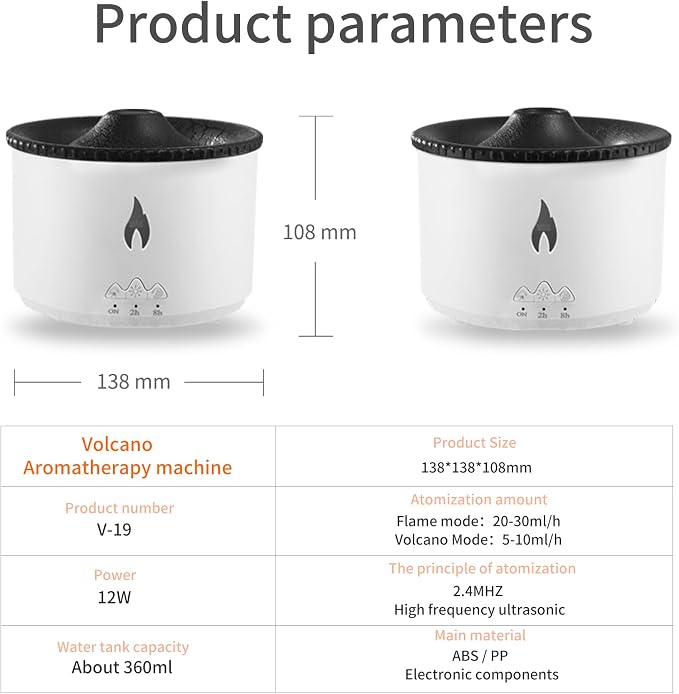 BOHOFAM Aroma Essential Oil Diffuser 360 ML,Volcano and Flame Diffuser/Humidifier,give1.76 oz Hotel Collection Essential Oils,Blue/red Light Selection,Diffusers for Home,Large Room(Black Cracks)